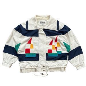 Vintage 80s At Ease Sailboat Nautical Jacket Womens Sz M Colorblock Windbreaker